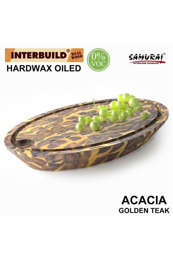 Samurai Interbuild Masif Akasya End Grain Oval Kesme Tahtası 59x39x7,8 cm Altın Tik 672193