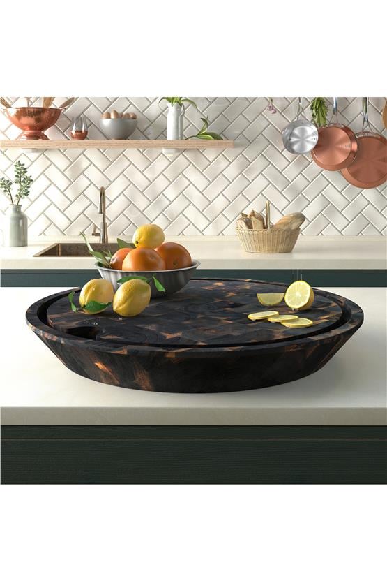 Samurai Interbuild Masif Akasya End Grain Yuvarlak Kesme Tahtası 60,5 cm Çap 7,8 cm Espresso 672261