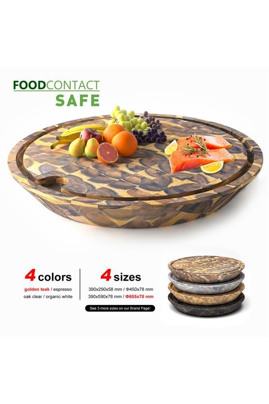 Samurai Interbuild Masif Akasya End Grain Yuvarlak Kesme Tahtası 60,5 cm Çap 7,8 cm Altın Tik 672254