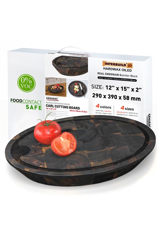 Samurai Interbuild Masif Akasya End Grain Oval Kesme Tahtası 39x29x5,8 cm Espresso 672179