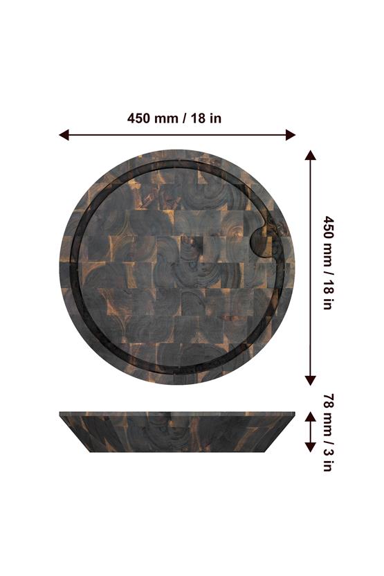 Samurai Interbuild Masif Akasya End Grain Yuvarlak Kesme Tahtası 45 cm Çap 7,8 cm Espresso 672230