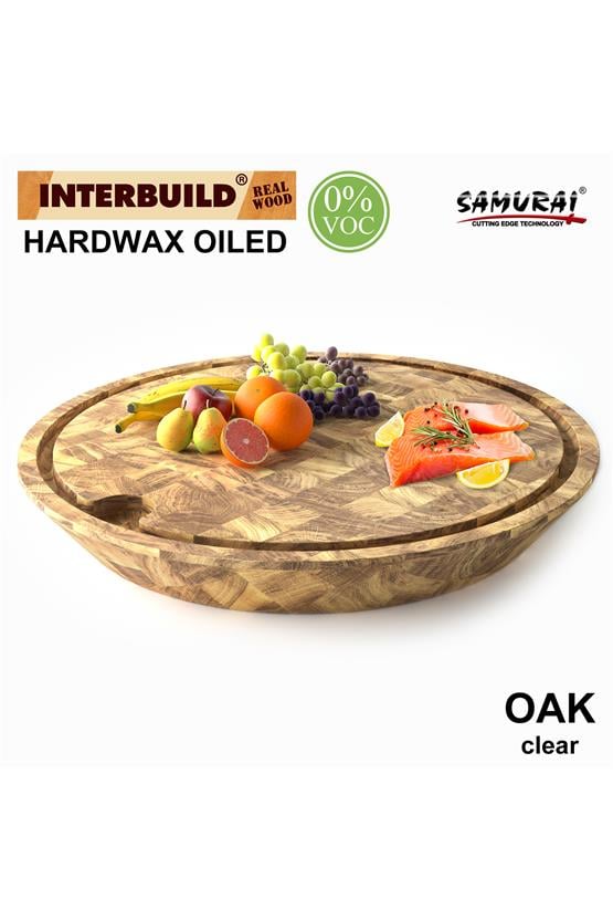 Samurai Interbuild Masif Meşe End Grain Yuvarlak Kesme Tahtası 60,5 cm Çap 7,8 cm Naturel Meşe,Şeffaf 672421