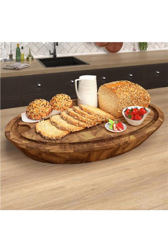 Samurai Interbuild Masif Meşe End Grain Oval Kesme Tahtası 59x39x7,8 cm Organik Naturel Meşe,Şeffaf 672445