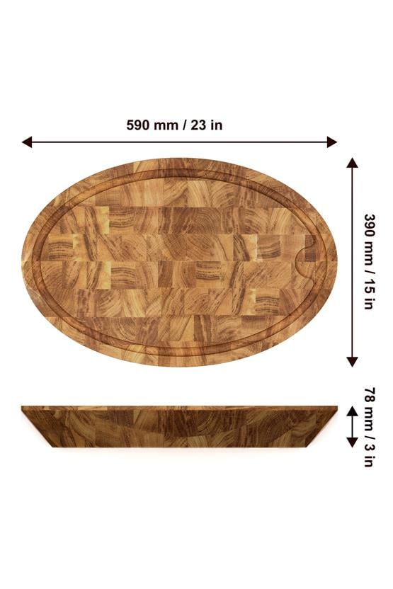 Samurai Interbuild Masif Meşe End Grain Oval Kesme Tahtası 59x39x7,8 cm Organik Naturel Meşe,Şeffaf 672445