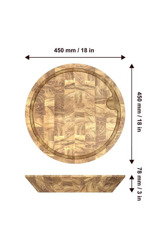 Samurai Interbuild Masif Meşe End Grain Yuvarlak Kesme Tahtası 60,5 cm Çap 7,8 cm Naturel Meşe,Şeffaf 672438