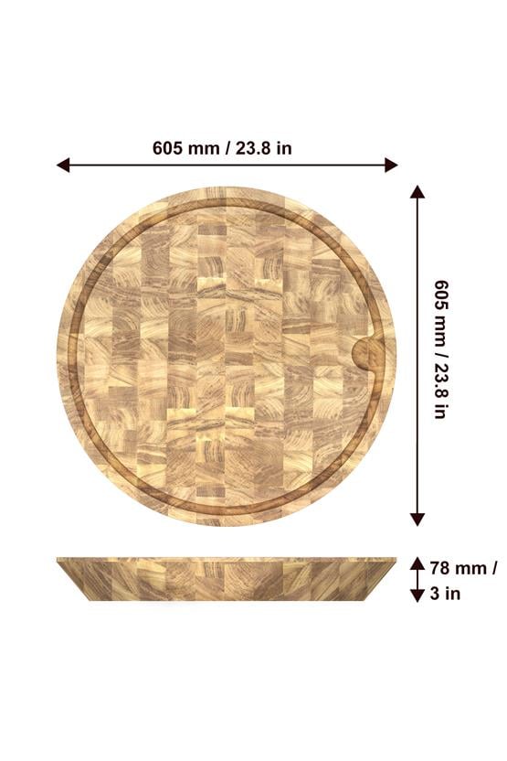 Samurai Interbuild Masif Meşe End Grain Yuvarlak Kesme Tahtası 60,5 cm Çap 7,8 cm Naturel Meşe,Şeffaf 672421