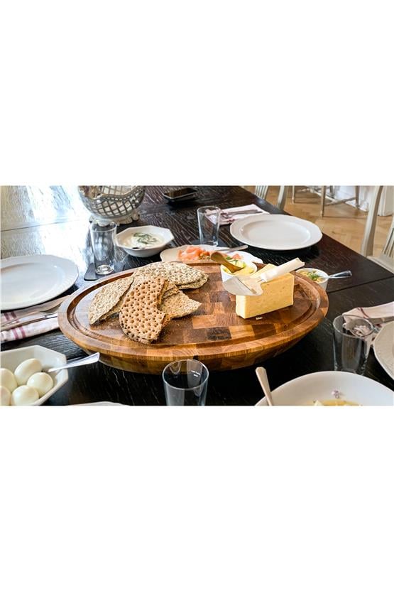 Samurai Interbuild Masif Meşe End Grain Oval Kesme Tahtası 59x39x7,8 cm Organik Naturel Meşe,Şeffaf 672445