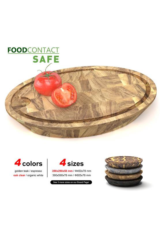 Samurai Interbuild Masif Meşe End Grain Oval Kesme Tahtası 59x39x5,8 cm Organik Naturel Meşe,Şeffaf 672452