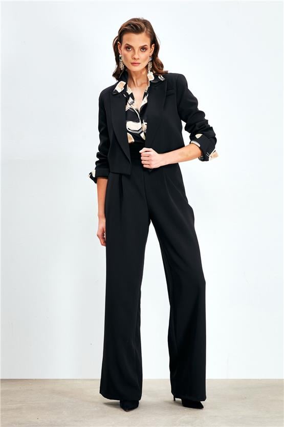 Sateen 1204-5037 Siyah Kadın Yüksek Bel Pensli Pantolon