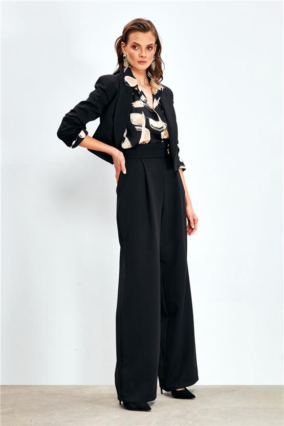 Sateen 1204-5037 Siyah Kadın Yüksek Bel Pensli Pantolon