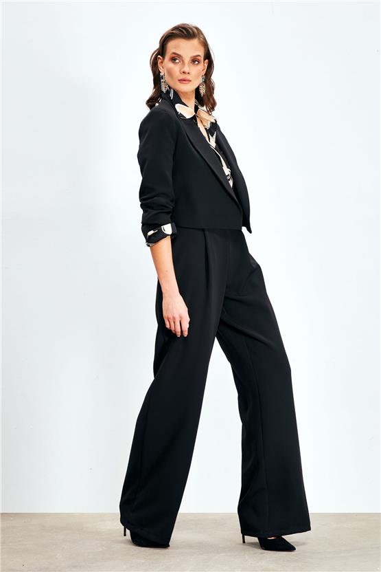 Sateen 1204-5037 Siyah Kadın Yüksek Bel Pensli Pantolon