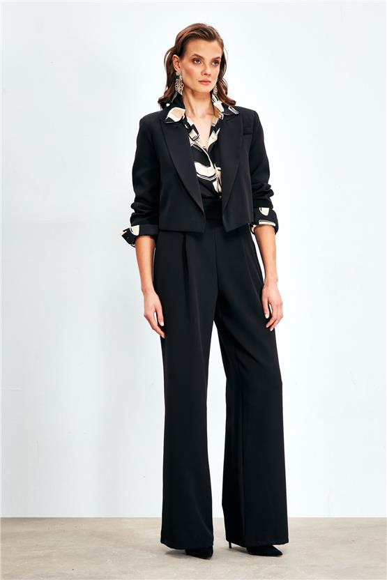Sateen 1204-5037 Siyah Kadın Yüksek Bel Pensli Pantolon