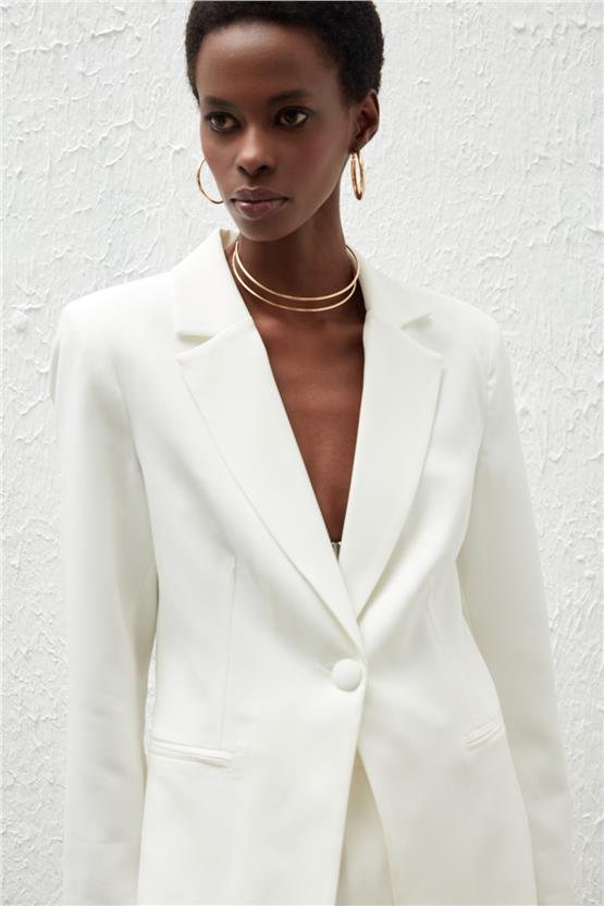 Sateen 166-6005 Ekru Kadın Leopar Detaylı Ceket 36-42