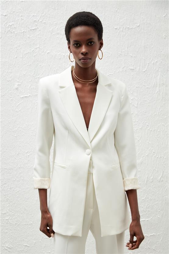 Sateen 166-6005 Ekru Kadın Leopar Detaylı Ceket 36-42