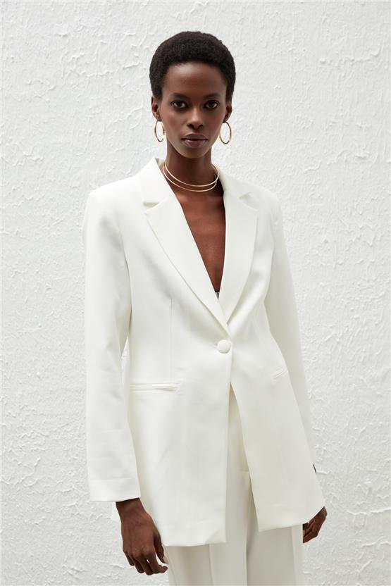 Sateen 166-6005 Ekru Kadın Leopar Detaylı Ceket 36-42