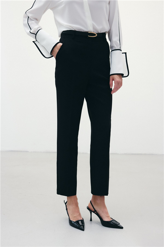 Sateen 1860-506 Siyah Kadın 6 Kemerlı Pantolon