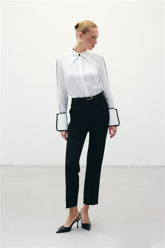 Sateen 1860-506 Siyah Kadın 6 Kemerlı Pantolon