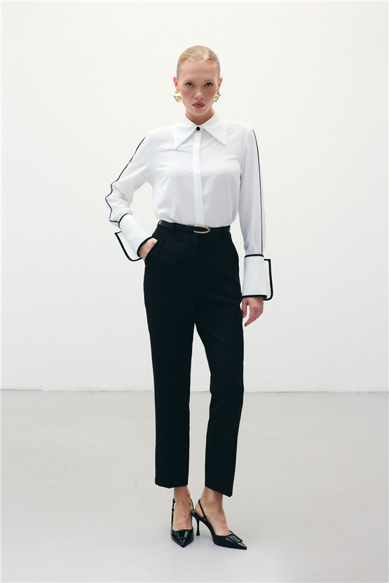 Sateen 1860-506 Siyah Kadın 6 Kemerlı Pantolon
