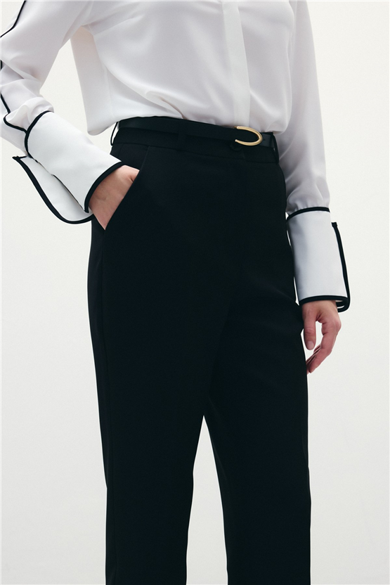 Sateen 1860-506 Siyah Kadın 6 Kemerlı Pantolon