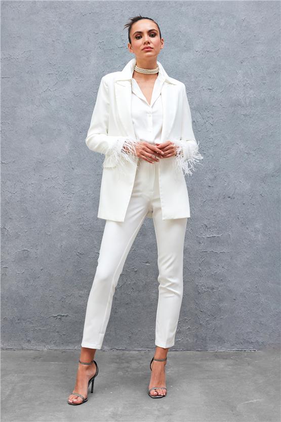 Sateen 2029-5506 Ekru Kadın Kemerli Pantolon