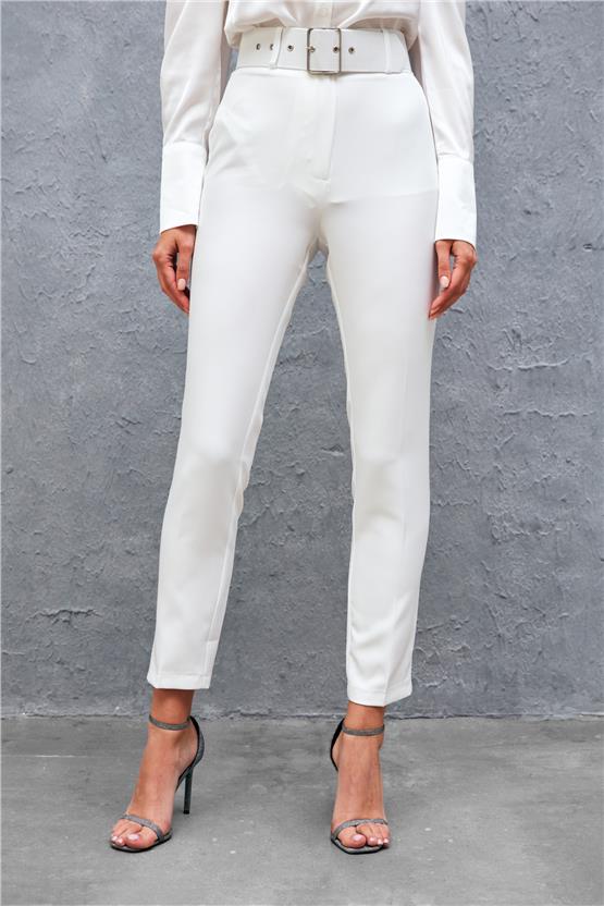 Sateen 2029-5506 Ekru Kadın Kemerli Pantolon