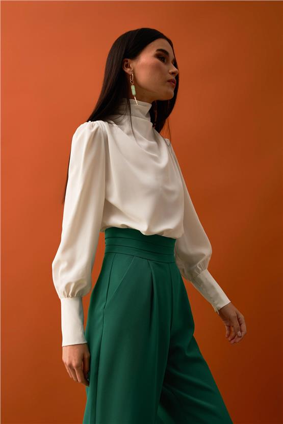 Sateen 417-1001 Ekru Kadın Drapelı Bluz 36-42