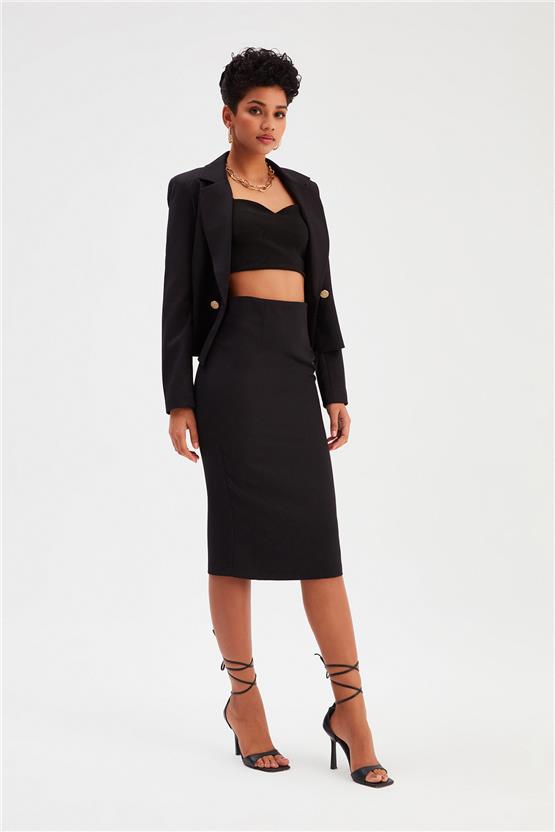 Sateen 779-4518 Siyah Kadın Kalem Etek 36-42