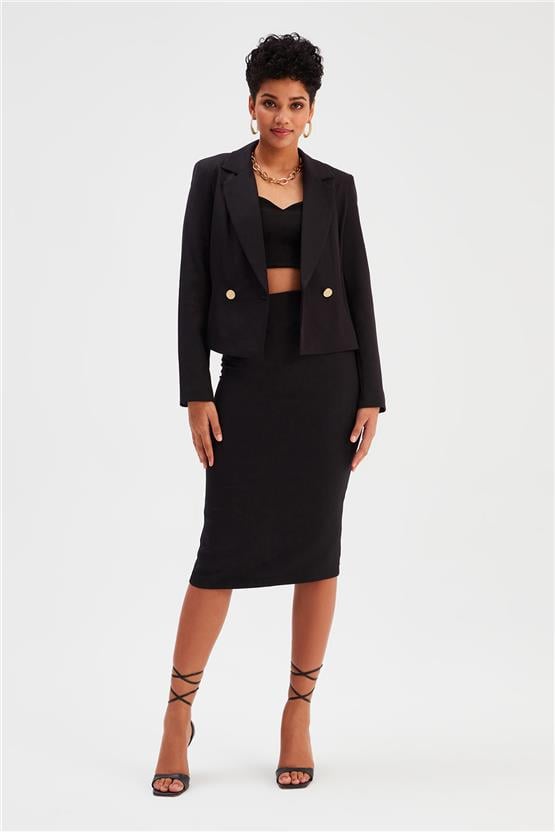 Sateen 779-4518 Siyah Kadın Kalem Etek 36-42