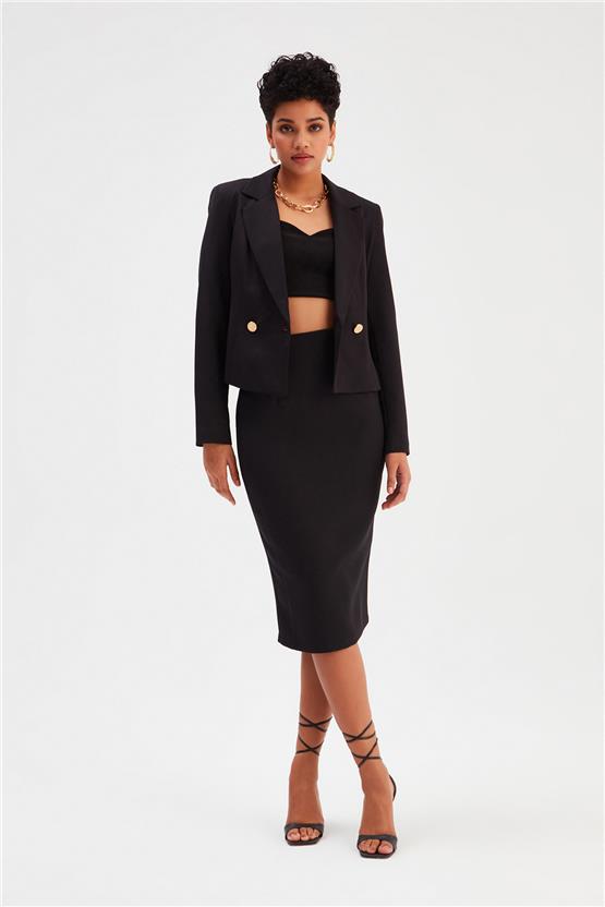 Sateen 779-4518 Siyah Kadın Kalem Etek 36-42