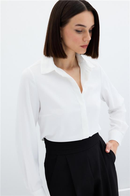Sateen 987-2053 Ekru Saten Gömlek
