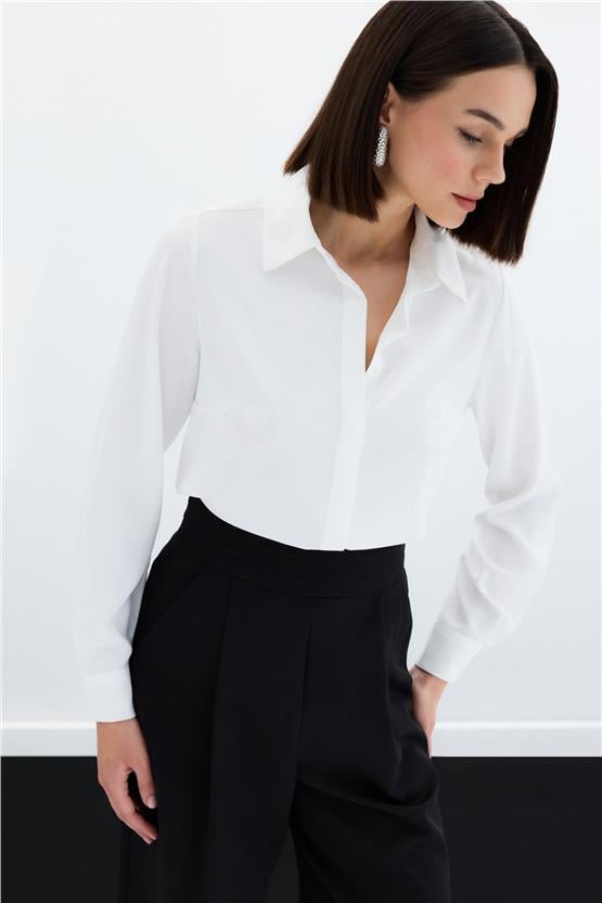 Sateen 987-2053 Ekru Saten Gömlek