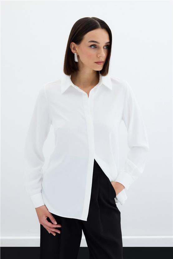 Sateen 987-2053 Ekru Saten Gömlek