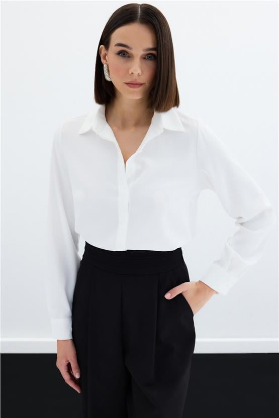 Sateen 987-2053 Ekru Saten Gömlek