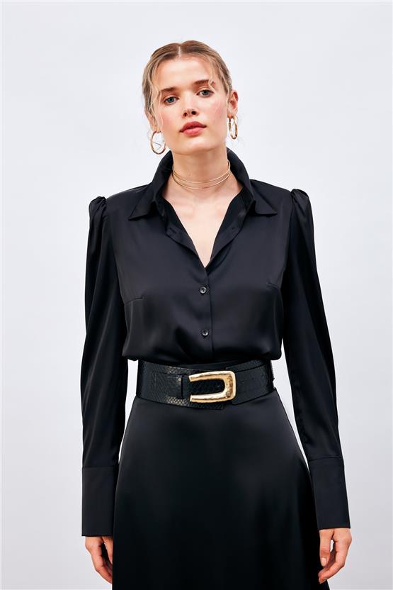 Sateen 987-2053 Siyah Saten Gömlek