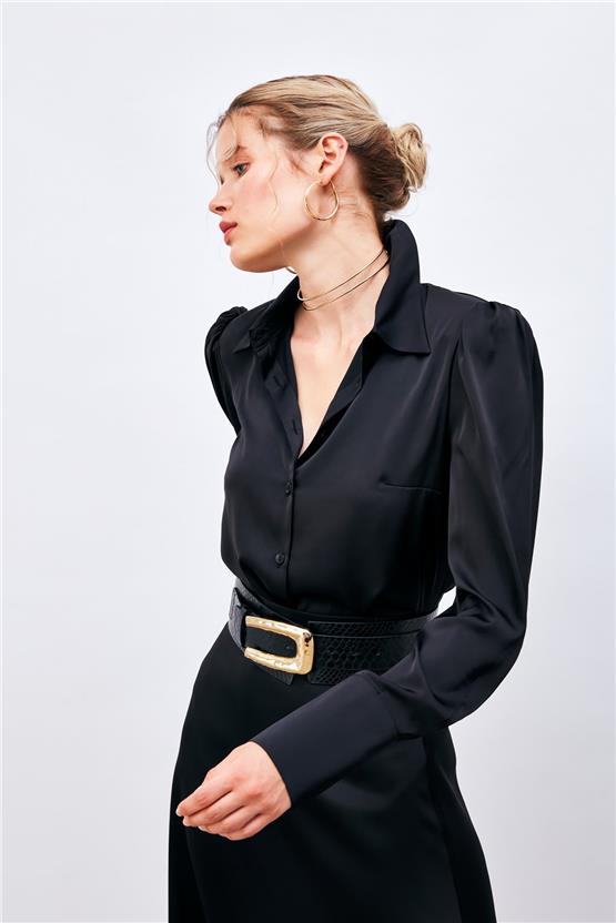 Sateen 987-2053 Siyah Saten Gömlek