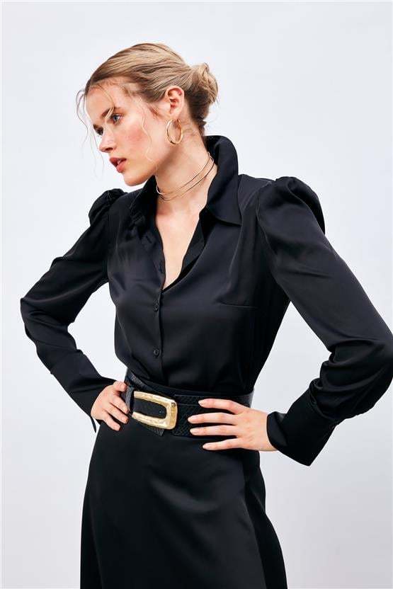 Sateen 987-2053 Siyah Saten Gömlek