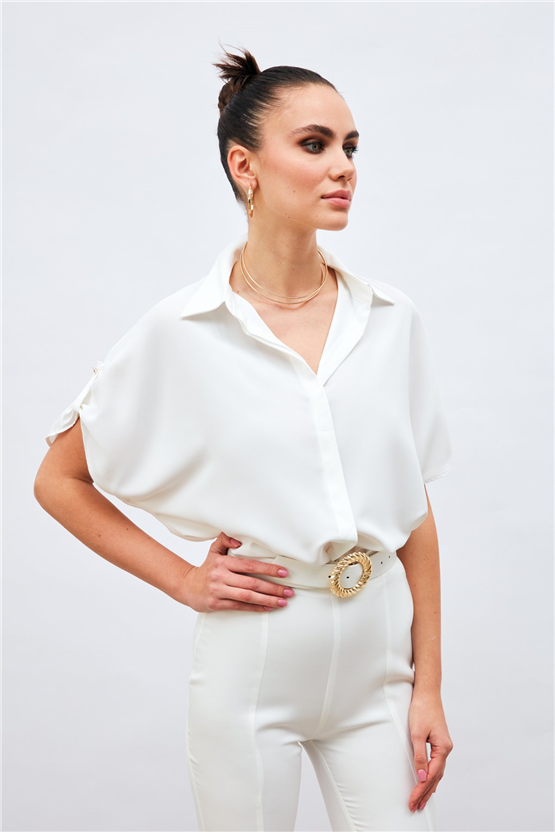 Sateen Y26 1100-2032 Kısa Kol Gömlek Ekru