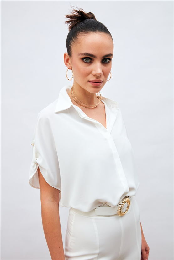 Sateen Y26 1100-2032 Kısa Kol Gömlek Ekru