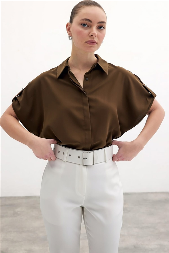 Sateen Y26 1100-2032 Kısa Kol Gömlek Kahverengi