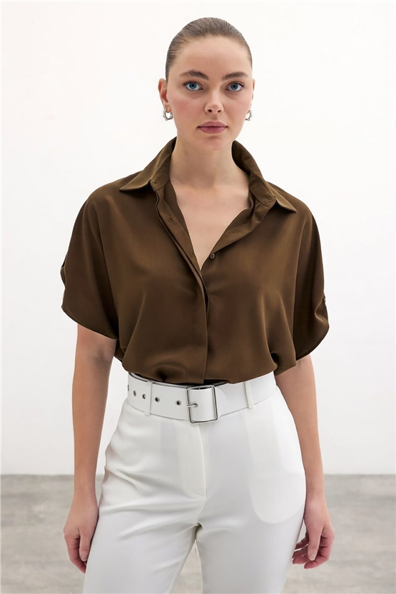 Sateen Y26 1100-2032 Kısa Kol Gömlek Kahverengi