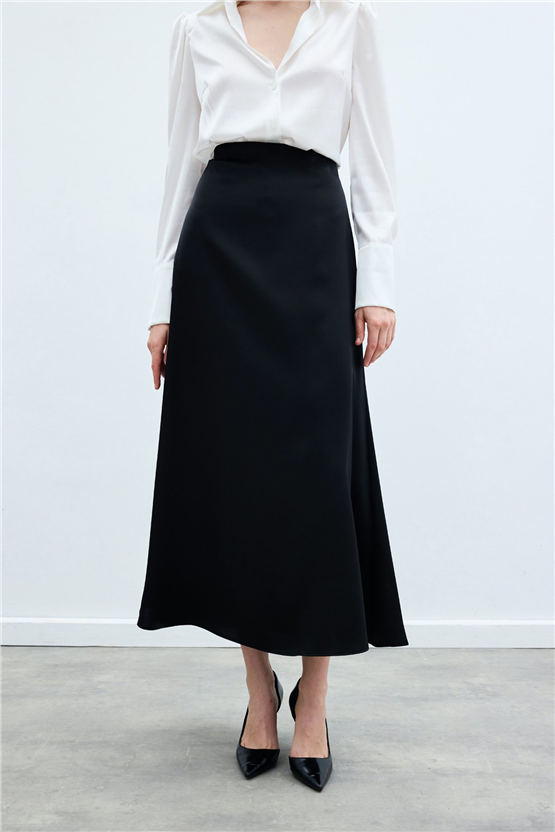 Sateen Y26 1474-4004 Saten Uzun Etek Siyah