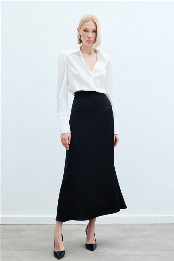 Sateen Y26 1474-4004 Saten Uzun Etek Siyah