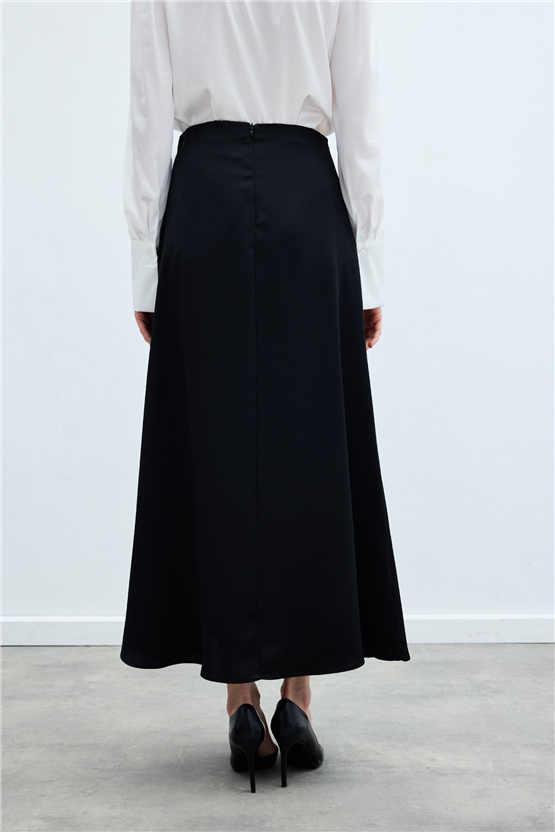 Sateen Y26 1474-4004 Saten Uzun Etek Siyah
