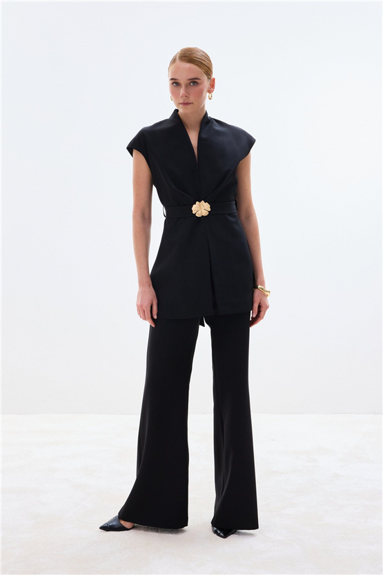 Sateen Y26 1900-1592 Toka Detaylı Bluz Siyah