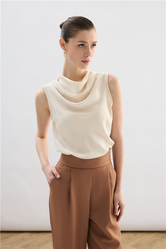Sateen Y26 1969-1251 Degaje Yaka Jakarlı Bluz Taş