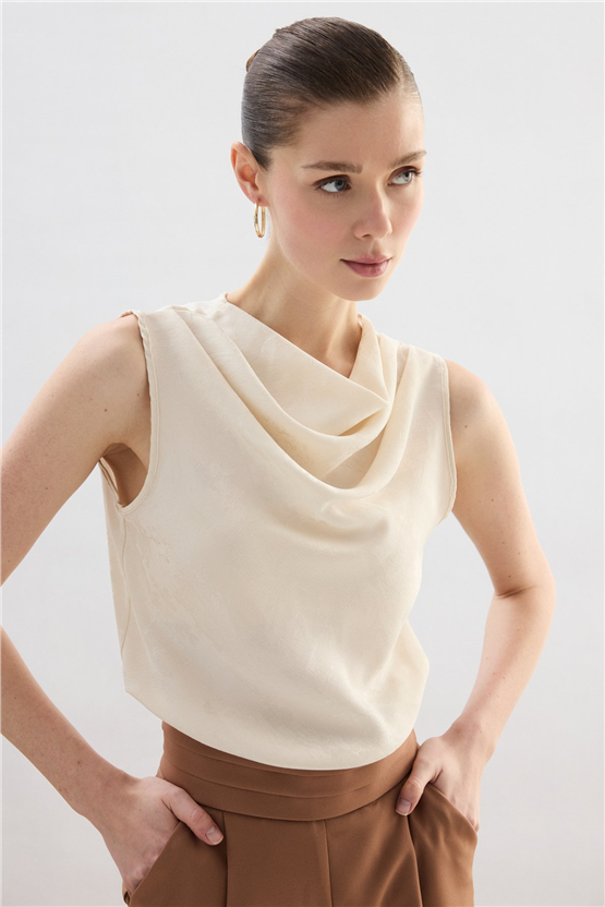 Sateen Y26 1969-1251 Degaje Yaka Jakarlı Bluz Taş