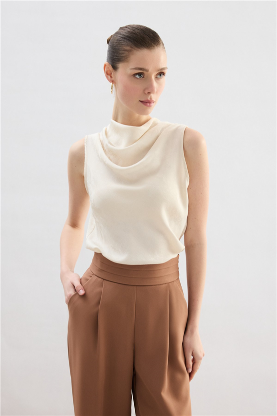 Sateen Y26 1969-1251 Degaje Yaka Jakarlı Bluz Taş