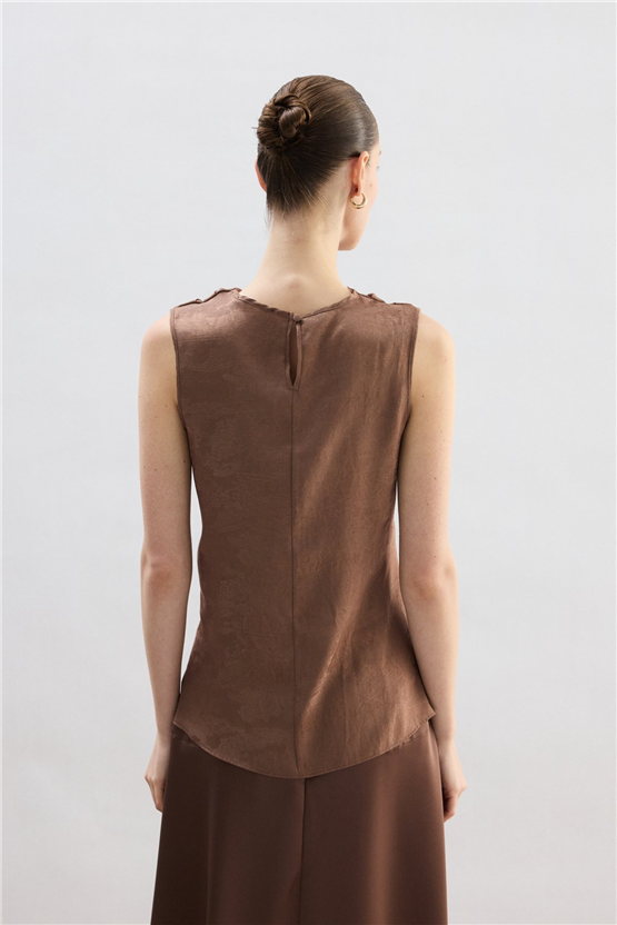 Sateen Y26 1969-1251 Degaje Yaka Jakarlı Bluz Vizon