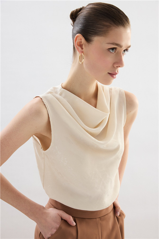 Sateen Y26 1969-1251 Degaje Yaka Jakarlı Bluz Taş