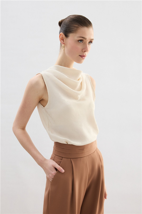 Sateen Y26 1969-1251 Degaje Yaka Jakarlı Bluz Taş